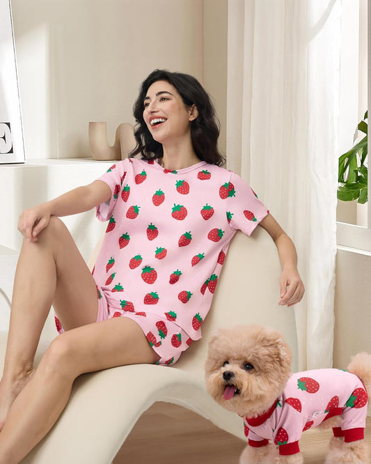 Matching Dog & Owner Pajamas Set | Women Loungewear Shorts & Tee | Pet Sleepwear