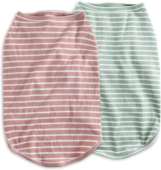 2 Pack Dog Stripe Shirts | Breathable Pet Vest | Soft Dog Clothes