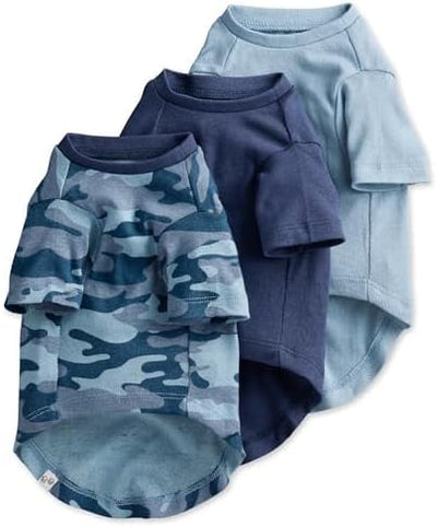 Organic Dog T-Shirts 3 Pack | Cotton Pet Clothes Navy Camo