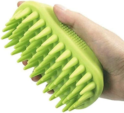 Silicone pet shampoo massage brush for dogs and cats featuring soft grooming bristles for bathing, deshedding, cleaning, and skin massage.