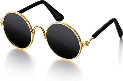 retro round dog sunglasses gold frame pet accessory
