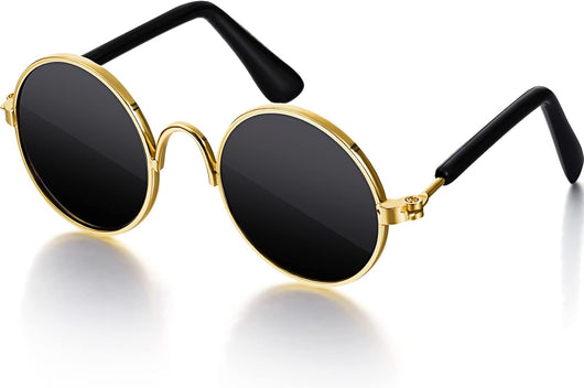 retro round dog sunglasses gold frame pet accessory