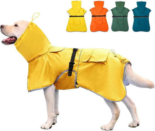 Waterproof Dog Raincoat with Hood – Reflective Adjustable Dog Rain Jacket for Medium & Large Dogs | Lightweight Pet Rain Coat
