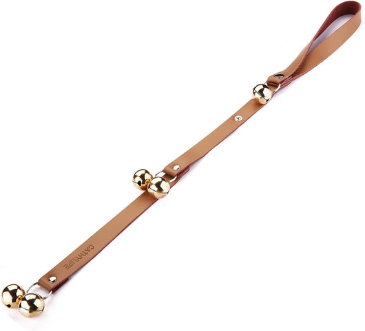 Leather puppy potty training doorbells with five adjustable brass bells
