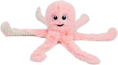 Pink squeaky octopus plush dog toy for puppy chew, cuddle, and interactive play