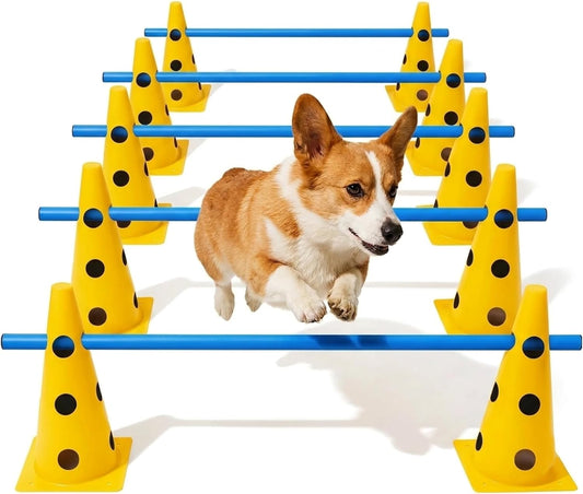Happy Doggo adjustable dog agility hurdle set with cones and training poles