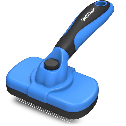 Blue self-cleaning slicker brush for dogs and cats