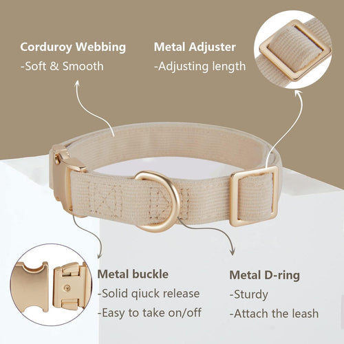 Corduroy Dog Collar Set | Soft Adjustable Leash & Metal Buckle