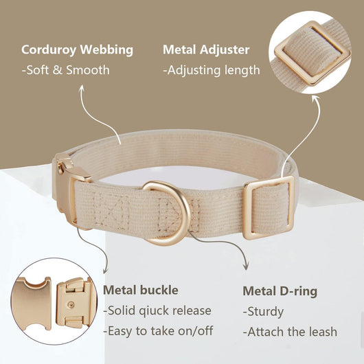 Corduroy Dog Collar Set | Soft Adjustable Leash & Metal Buckle