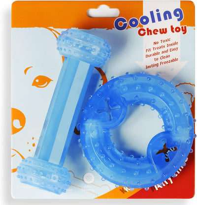 Freezable puppy teething toy ring and bone set for chewing