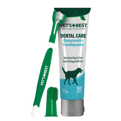 dog dental care kit with toothbrush toothpaste and finger brush