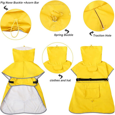 Waterproof Dog Raincoat with Hood – Reflective Adjustable Dog Rain Jacket for Medium & Large Dogs | Lightweight Pet Rain Coat
