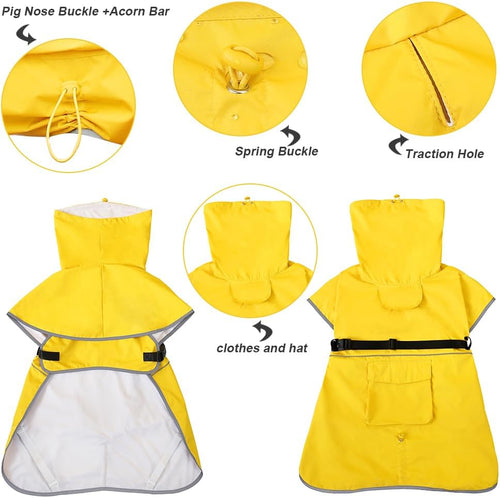Waterproof Dog Raincoat with Hood – Reflective Adjustable Dog Rain Jacket for Medium & Large Dogs | Lightweight Pet Rain Coat