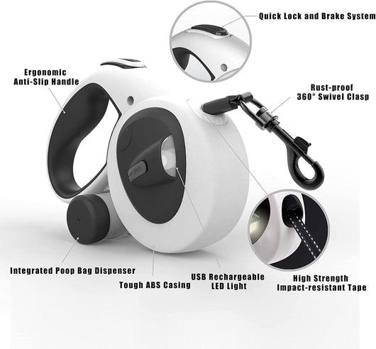 4-in-1 Retractable Dog Leash with LED Light