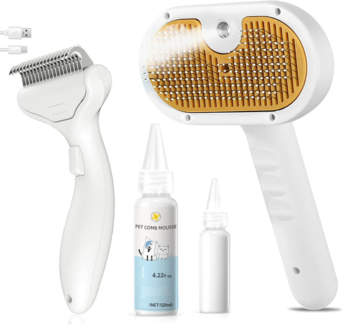 3-in-1 Pet Steam Brush | Dog Deshedding Grooming Spray Brush