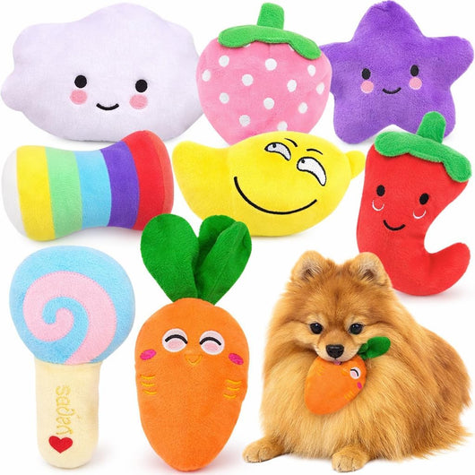 Colorful squeaky plush puppy toys 8-pack for chew, cuddle, and interactive dog play