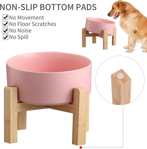 Pink Ceramic Dog Bowl I Non-Slip Stand