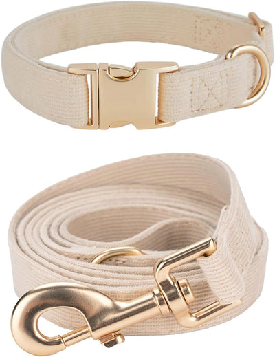 Corduroy Dog Collar Set | Soft Adjustable Leash & Metal Buckle