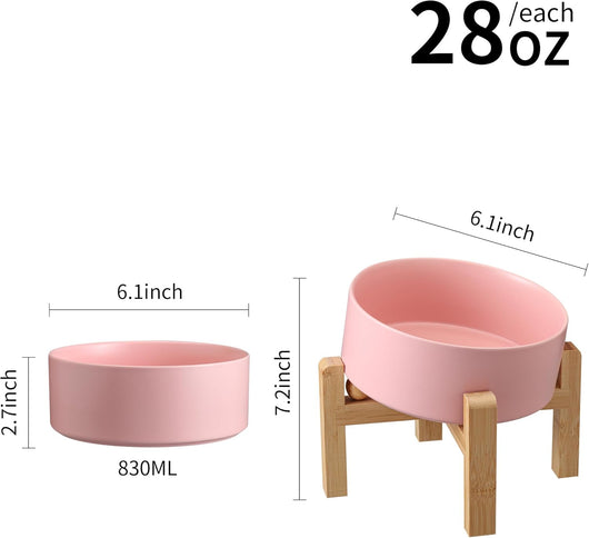 Pink Ceramic Dog Bowl I Non-Slip Stand