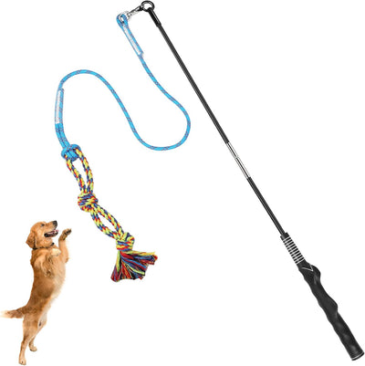 Happy Doggo interactive dog flirt pole with stainless steel wand and rope lure