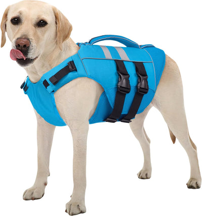 Dog Life Jacket High Flotation – Reflective Waterproof Dog Swim Vest with Rescue Handle for Small, Medium & Large Dogs