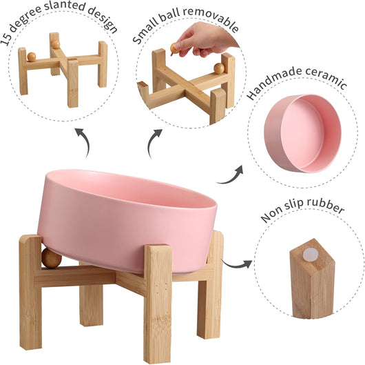 Pink Ceramic Dog Bowl I Non-Slip Stand
