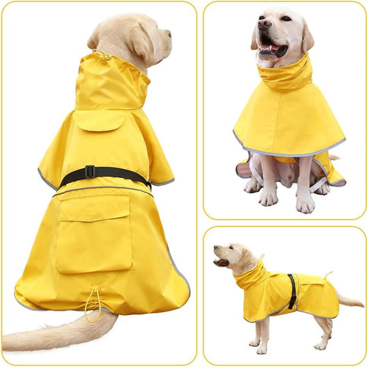 Waterproof Dog Raincoat with Hood – Reflective Adjustable Dog Rain Jacket for Medium & Large Dogs | Lightweight Pet Rain Coat
