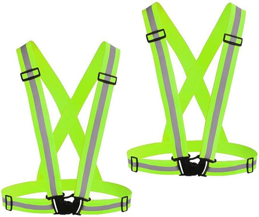 Two adjustable fluorescent reflective safety vests for nighttime dog walking