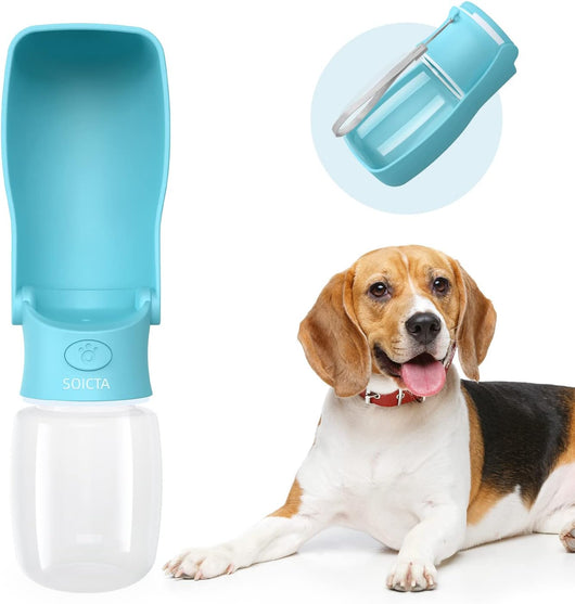 Foldable dog water bottle with built-in bowl