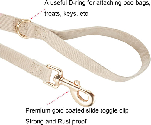 Corduroy Dog Collar Set | Soft Adjustable Leash & Metal Buckle