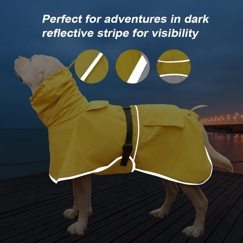 Waterproof Dog Raincoat with Hood – Reflective Adjustable Dog Rain Jacket for Medium & Large Dogs | Lightweight Pet Rain Coat