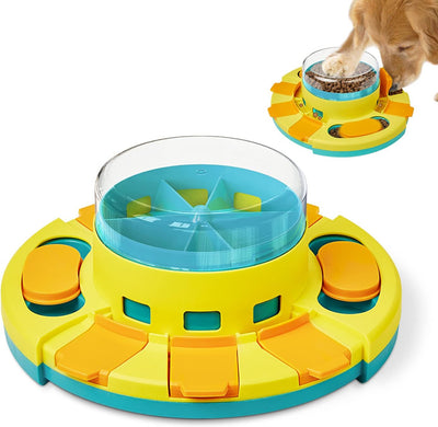 Interactive two level dog puzzle feeder for slower eating