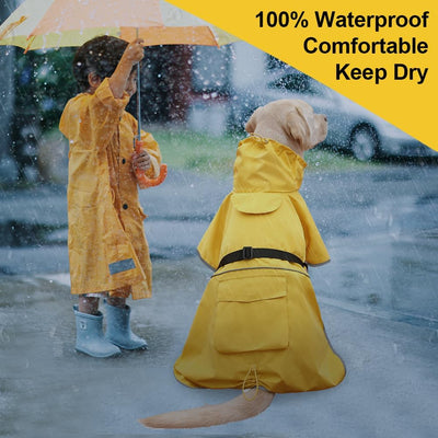 Waterproof Dog Raincoat with Hood – Reflective Adjustable Dog Rain Jacket for Medium & Large Dogs | Lightweight Pet Rain Coat