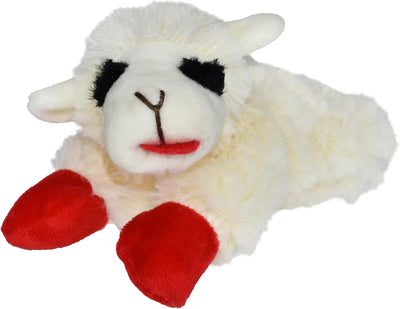 Cream squeaky lamb plush dog toy for puppy cuddles, gentle chew, and interactive play