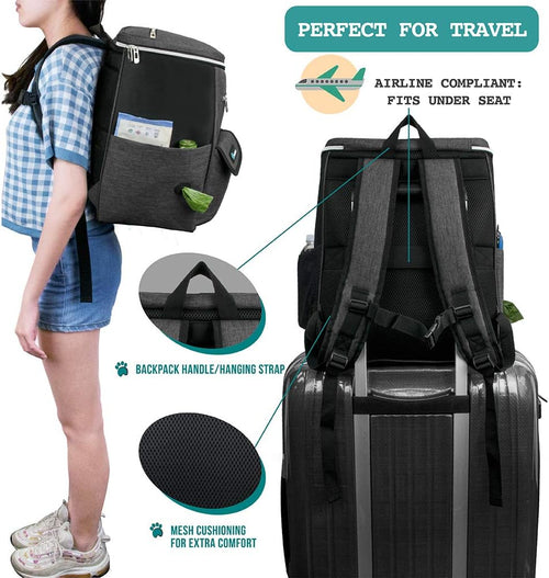 Dog Travel Backpack | Airline Approved Pet Travel Bag with Food Containers