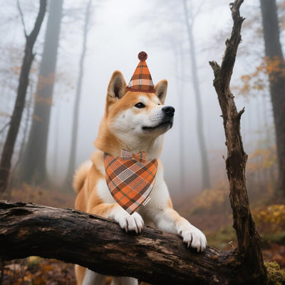 Fall Plaid Dog Bandana Hat Bow Set