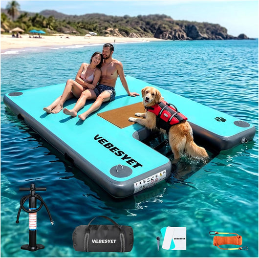 Inflatable dog ramp floating dock with non-slip platform for boats lakes and swimming