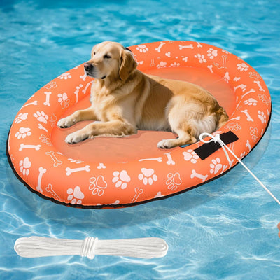 Inflatable dog pool float with rope for summer swimming and water adventures