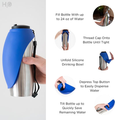 Dog Water Bottle with Collapsible Travel Bowl