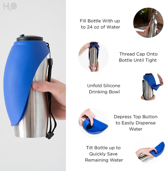 Dog Water Bottle with Collapsible Travel Bowl