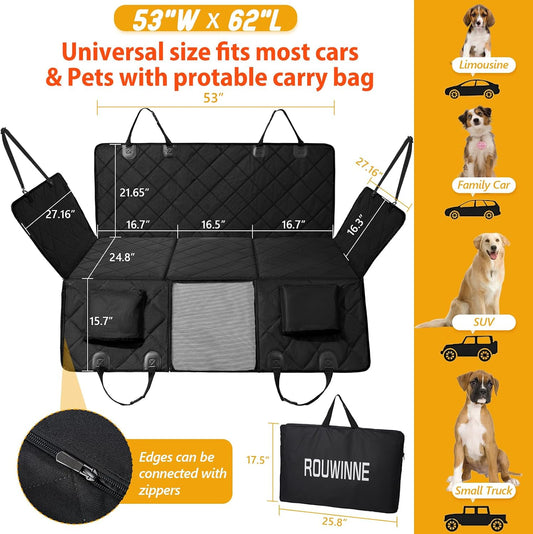 Large dog lying comfortably across full-width backseat extender