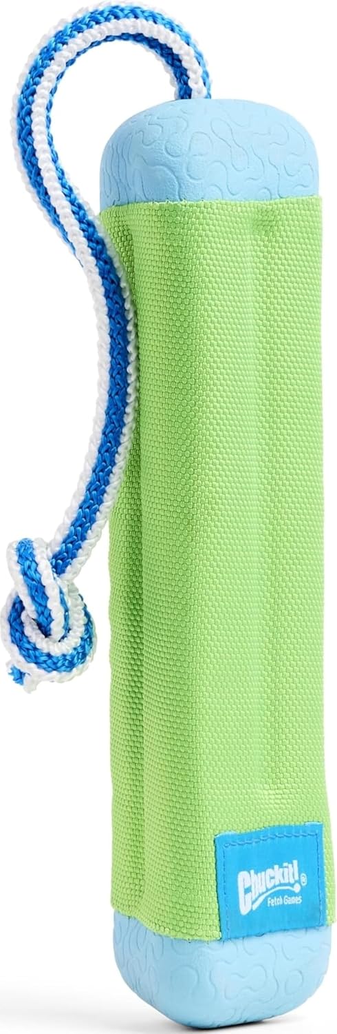 Floating dog fetch toy with rope handle for swimming pool lake and beach water play