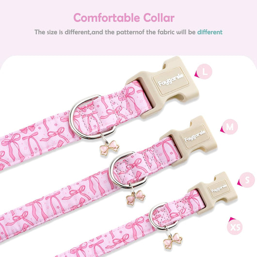 Pink Dog Collar | Cute Bow Adjustable Soft Cotton Collar