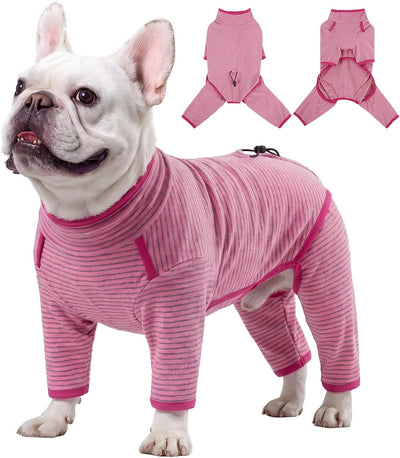 High-Collar Striped Fleece Dog Pajamas