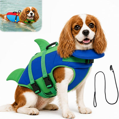 Reflective dog life jacket with chin float and rescue handle