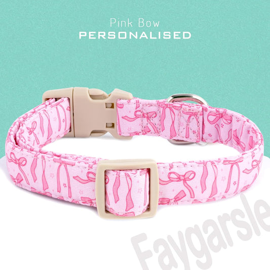 Pink Dog Collar | Cute Bow Adjustable Soft Cotton Collar