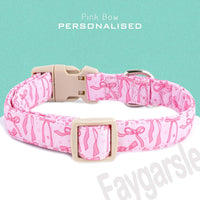Pink Dog Collar | Cute Bow Adjustable Soft Cotton Collar