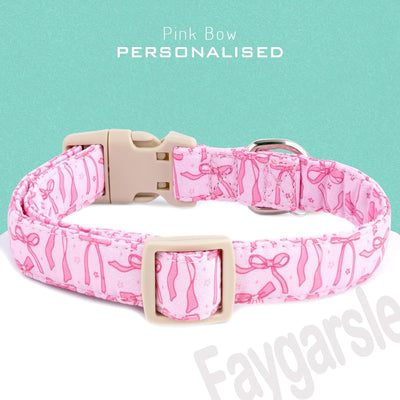 Pink Dog Collar | Cute Bow Adjustable Soft Cotton Collar