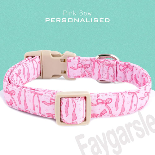 Pink Dog Collar | Cute Bow Adjustable Soft Cotton Collar