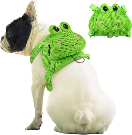 Dog Backpack Harness | No-Pull Dog Carrier Backpack with Storage (Frog Design)